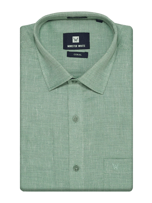 Mens Starch Cotton Green Colour Regular Fit Shirt Coral