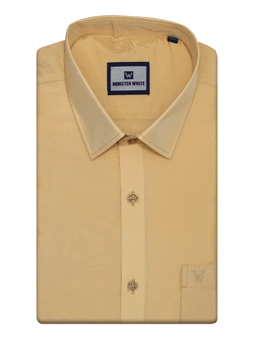 Mens Art Silk Medium Gold Full Sleeves Shirt with Gold Jari Border Dhoti Combo Finesse