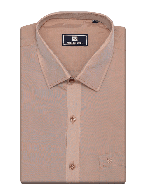 Mens Art Silk Light Copper Full Sleeves Shirt with Copper Jari Border Dhoti Combo Finesse