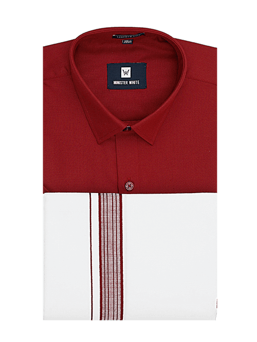Mens Cotton Maroon Matching Shirt and Dhoti Combo Luster