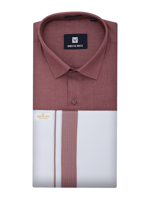 Mens Light Maroon Shirt with Matching Border Flexi Dhoti Combo Casper Flexi