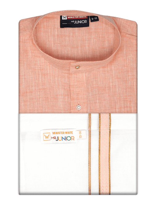 Boys Cotton Peach Kurta with Matching Border Dhoti Combo Honest Boy