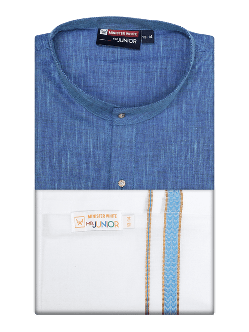 Boys Cotton Blue Kurta with Matching Border Dhoti Combo Honest Boy