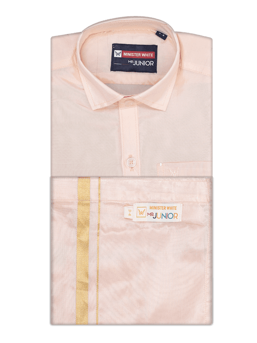 Boys Light Peach Matching Art Silk Shirt and Flexi Dhoti Combo Poppins