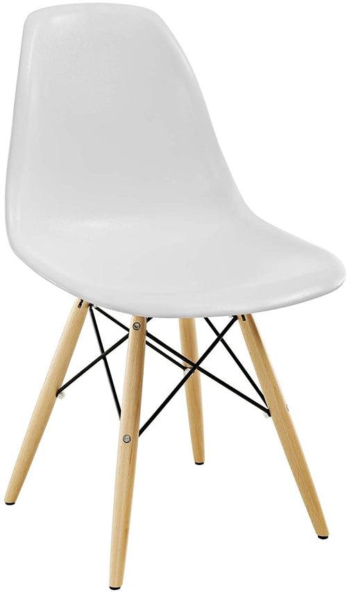 Hindoro Pyramid Mid-Century Modern Kitchen and Dining Room Chair with Natural Wood Legs in White