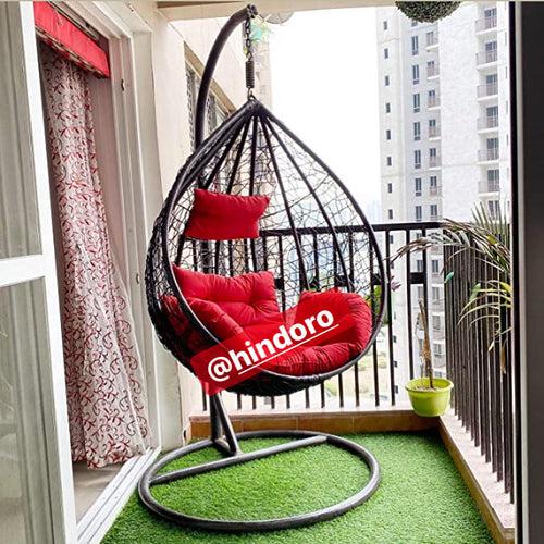 Hindoro Outdoor Single Seater Swing Chair with Stand and Cushion