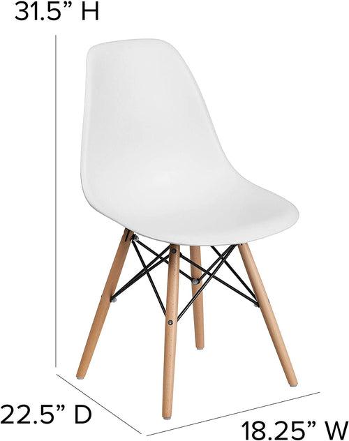 Hindoro 2 Pack White Plastic Dining Chairs Set with Wooden Legs