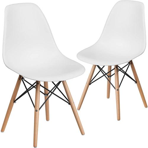 Hindoro 2 Pack White Plastic Dining Chairs Set with Wooden Legs