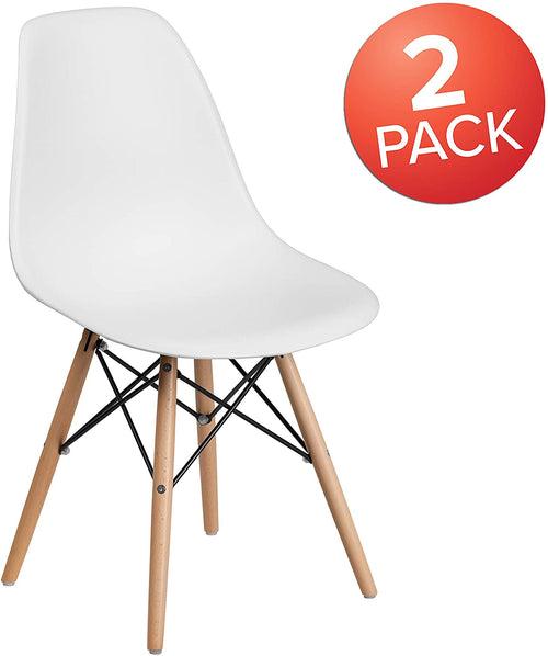 Hindoro 2 Pack White Plastic Dining Chairs Set with Wooden Legs