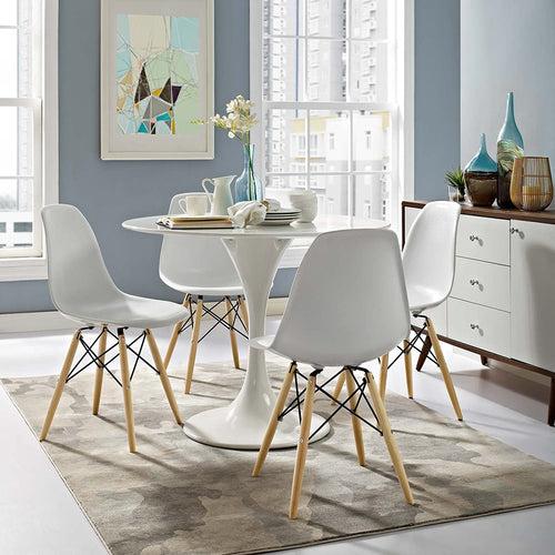 Hindoro Pyramid Mid-Century Modern Kitchen and Dining Room Chair with Natural Wood Legs in White