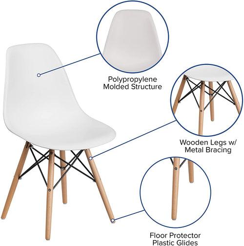 Hindoro 2 Pack White Plastic Dining Chairs Set with Wooden Legs