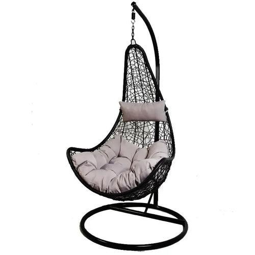 Hindoro Outdoor Balcony Spoon Swing Chair with Stand and Cushion (Black With Grey)