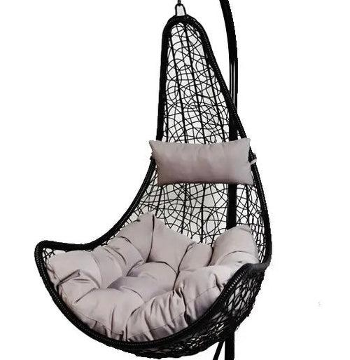 Hindoro Outdoor Balcony Spoon Swing Chair with Stand and Cushion (Black With Grey)