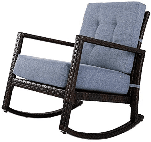 Hindoro Rattan Outdoor Patio Wicker Rocking Chair with Cushion (Dark brown with Grey)