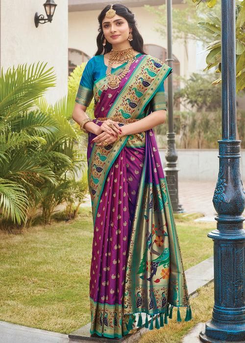 Imperial Purple Woven Paithani Soft Silk Saree