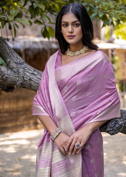 Classy Purple Woven Cotton Silk Saree