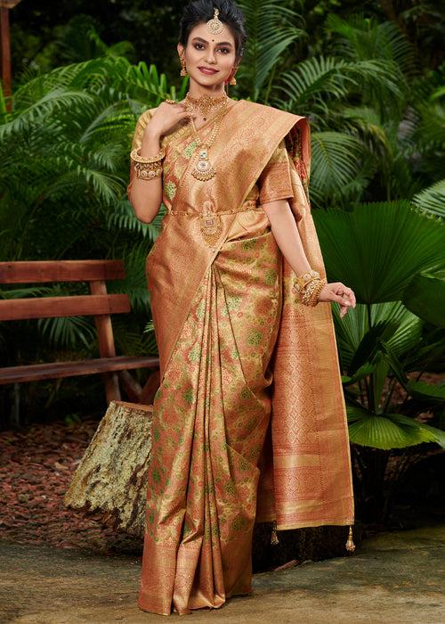 Antique Golden Woven Kanjivaram Silk Saree