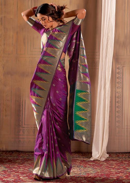 True Purple Woven Banarasi Silk Saree