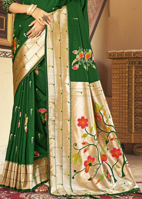 Beautiful Green Woven Paithani  Silk Saree