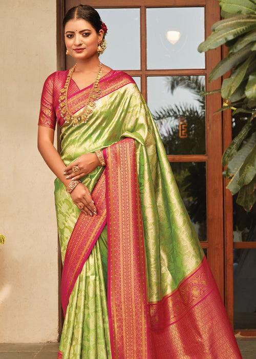 Precious Green Woven Kanjivaram Silk Saree