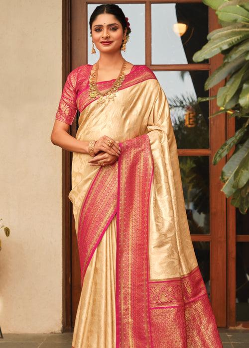 Classic Cream Woven Kanjivaram Silk Saree