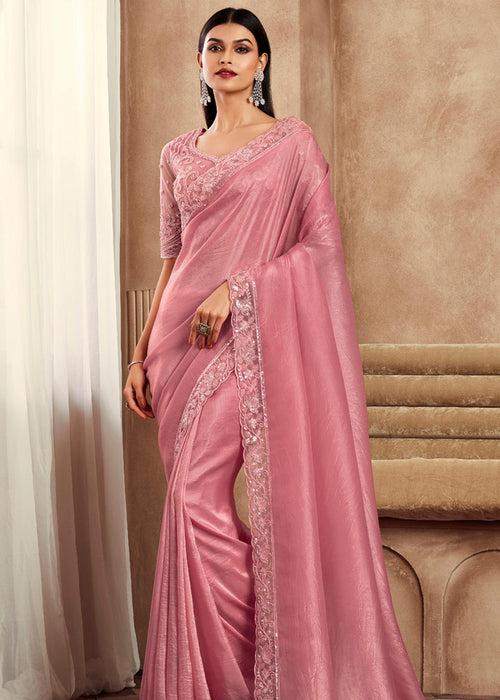 Rich Rose Pink Designer Embroidered Saree