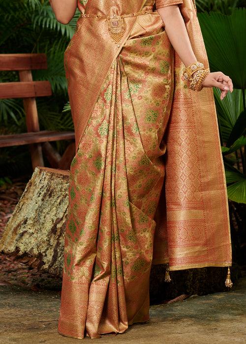 Antique Golden Woven Kanjivaram Silk Saree