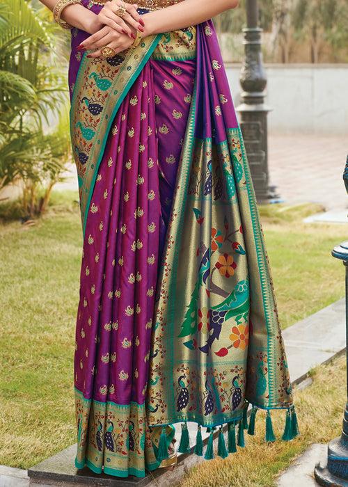 Imperial Purple Woven Paithani Soft Silk Saree