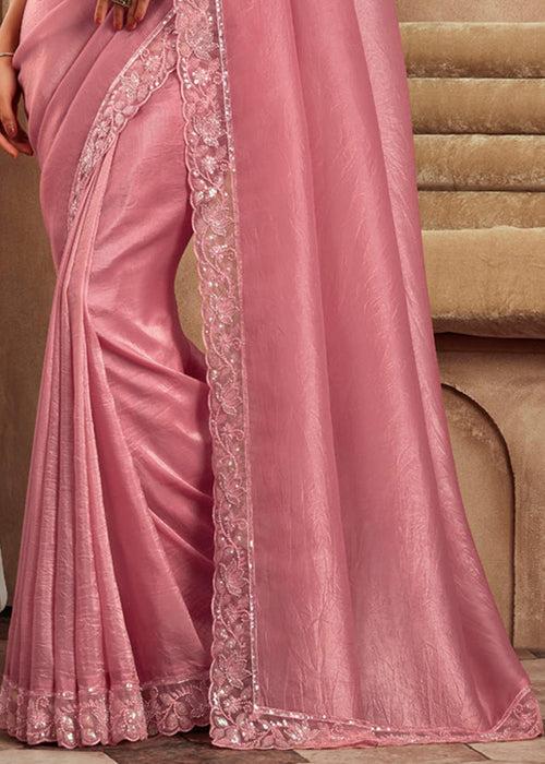 Rich Rose Pink Designer Embroidered Saree