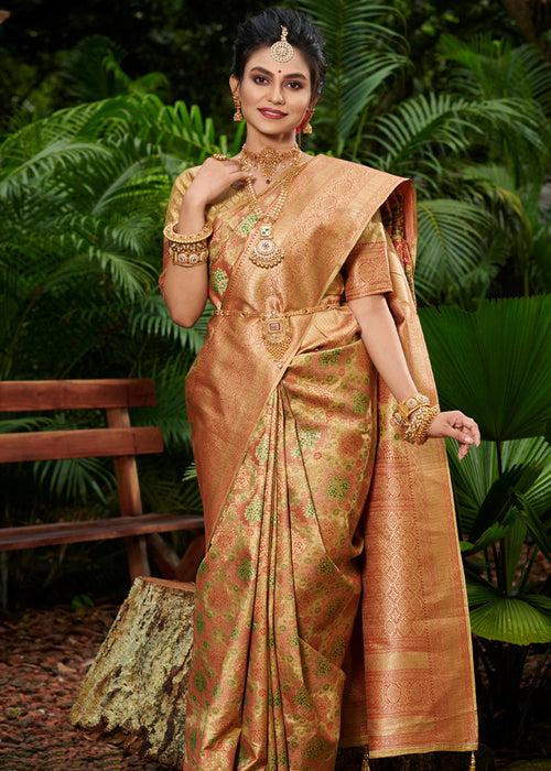 Antique Golden Woven Kanjivaram Silk Saree