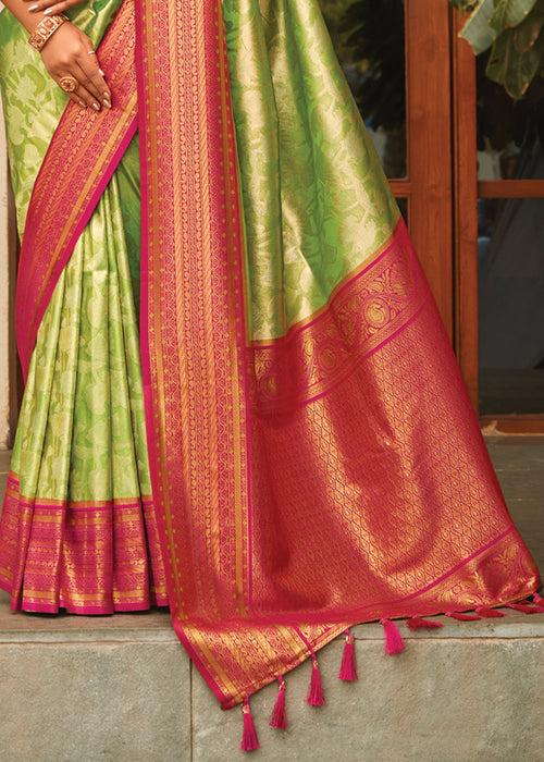 Precious Green Woven Kanjivaram Silk Saree