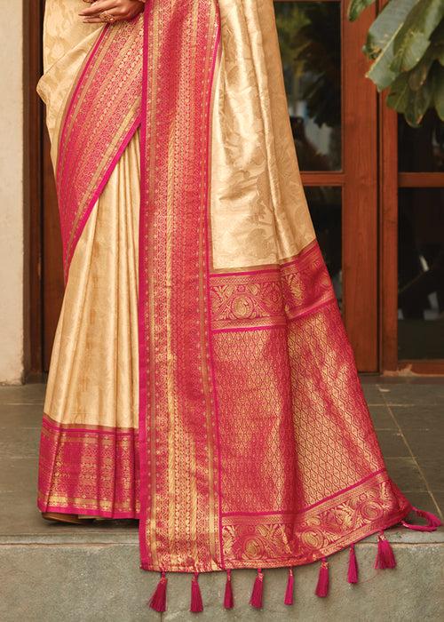 Classic Cream Woven Kanjivaram Silk Saree