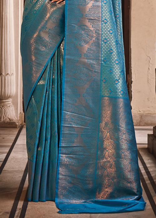 Horizon Blue Woven Kanjivaram Silk Saree