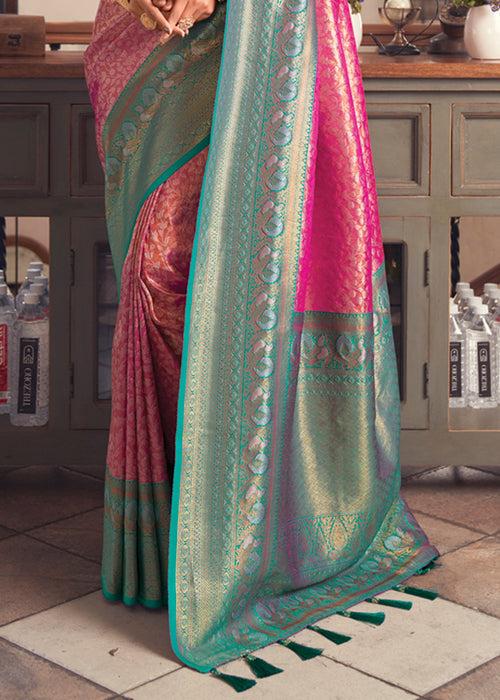 Rani Pink Woven Kanjivaram Silk Saree