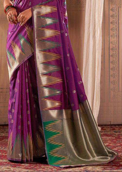 True Purple Woven Banarasi Silk Saree