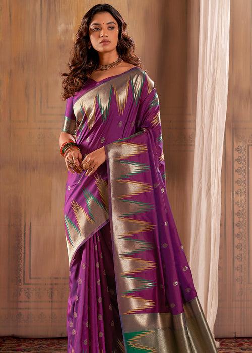 True Purple Woven Banarasi Silk Saree