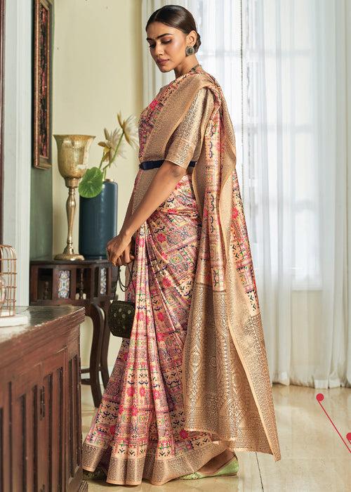 Safari Beige Woven Banarasi Satin Silk Saree