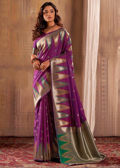 True Purple Woven Banarasi Silk Saree