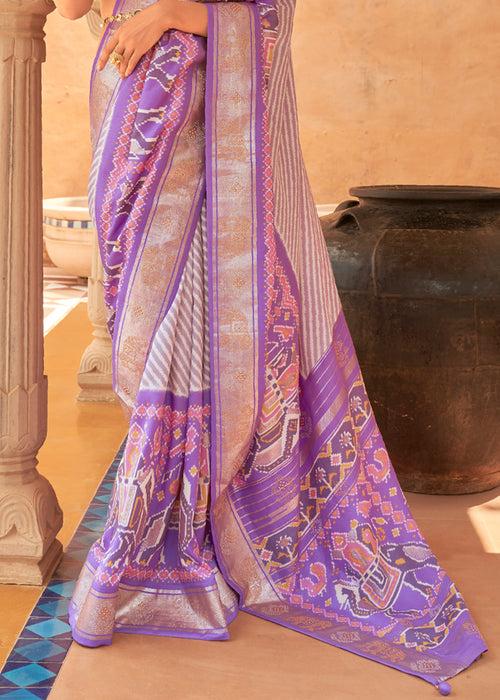 Paisley Purple Printed Patola Silk Saree