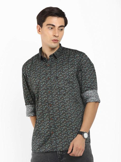 Black Abstract Print Mens Shirt (GBMNR2011)