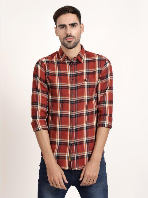 Men Red Checked Casual Shirt (GBRJ6009)