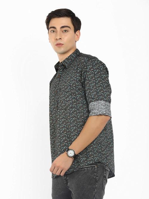 Black Abstract Print Mens Shirt (GBMNR2011)