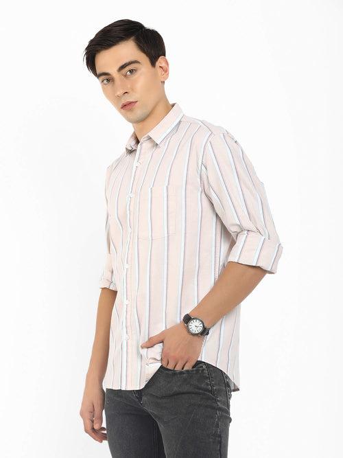 Light Peach Striped Shirt For Men (GBMNR2018)