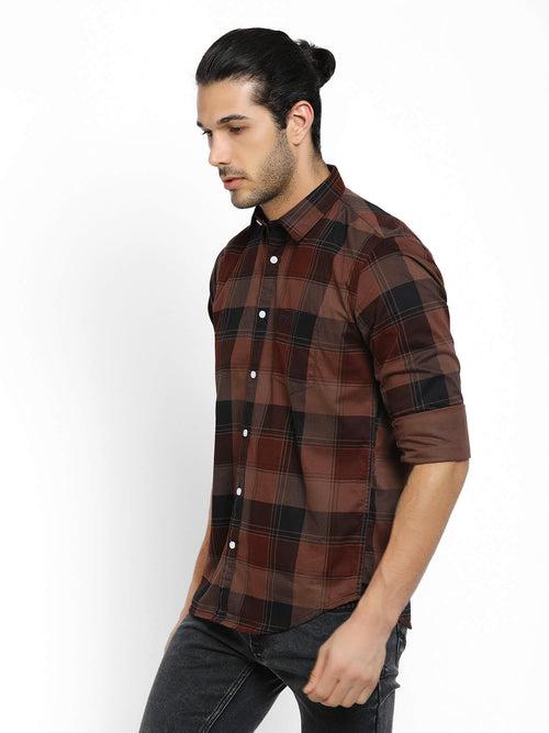 Men Brown and Black Checks Casual Shirt (GBMNR4001)