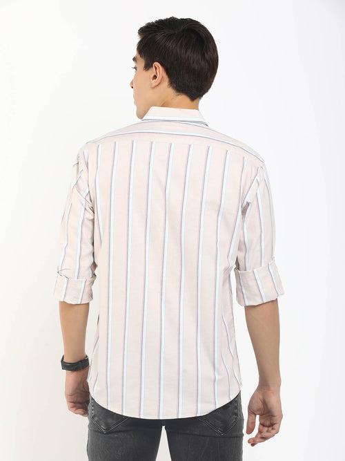 Light Peach Striped Shirt For Men (GBMNR2018)