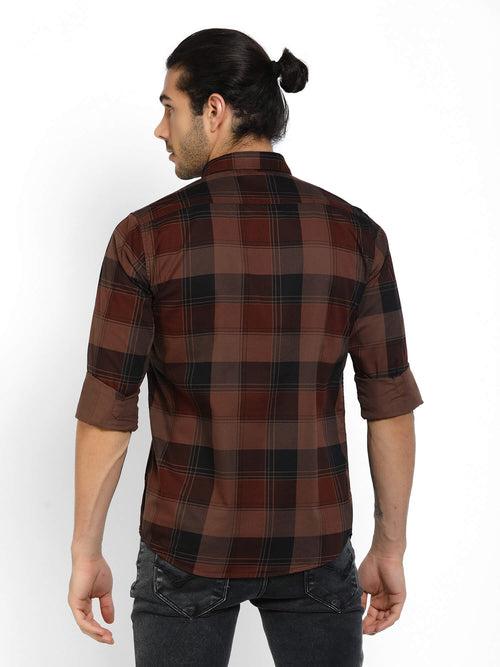 Men Brown and Black Checks Casual Shirt (GBMNR4001)