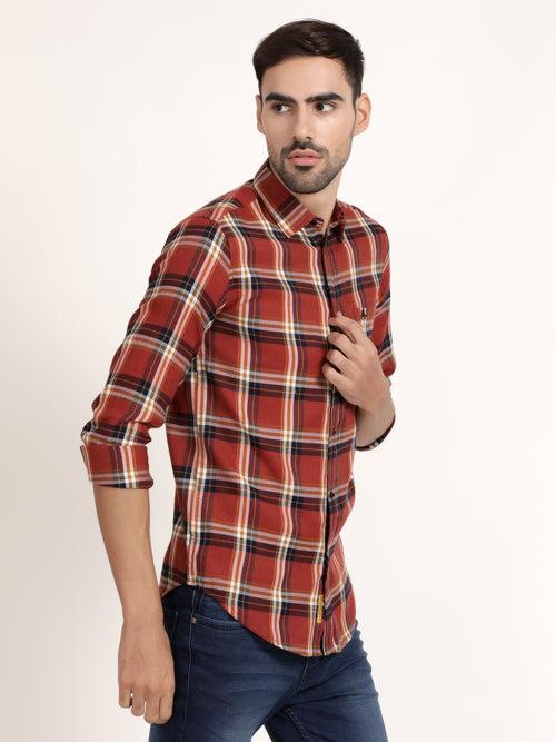 Men Red Checked Casual Shirt (GBRJ6009)