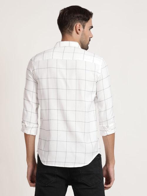 Men White Checked Formal Shirt (GBRJ6003)