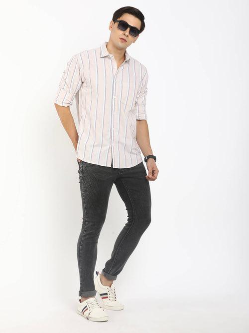 Light Peach Striped Shirt For Men (GBMNR2018)