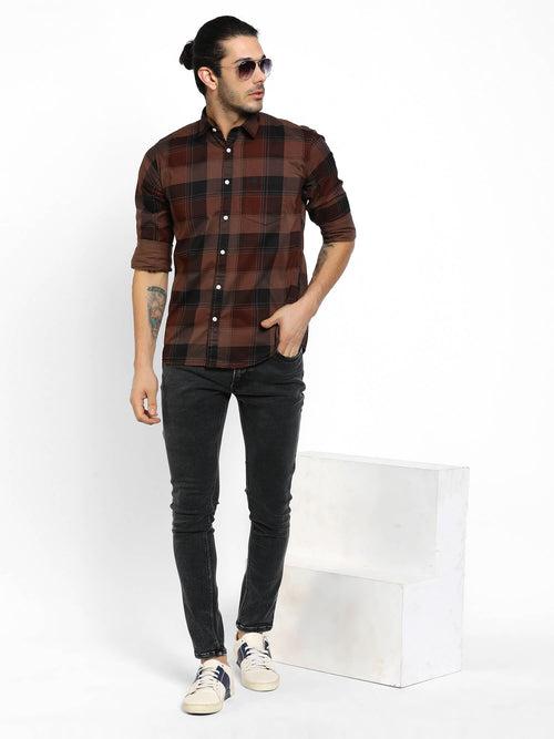 Men Brown and Black Checks Casual Shirt (GBMNR4001)